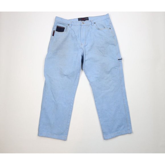 Vintage 90s Phat Farm Mens 38x30 Distressed Spell Out Baggy Wide Leg Denim Jeans